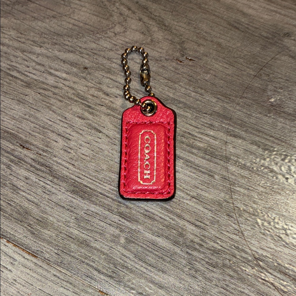 Coach Pink  Leather Tag Keychain with Gold Ball Chain